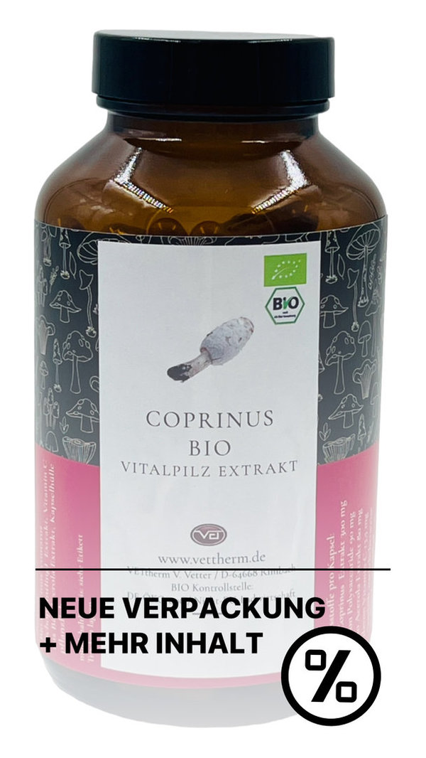 Coprinus - Vitalpilz Coprinus comatus - Vitalpilz Extrakt Bio 200 Kapseln